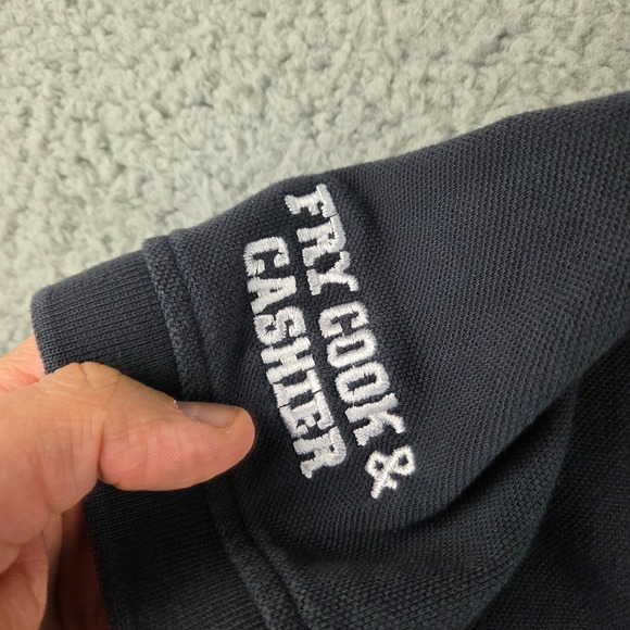 Raising Canes Fry Cook Cashier Employee Worker Polo Shirt Women L Blue Love Logo - Picture 3 of 9